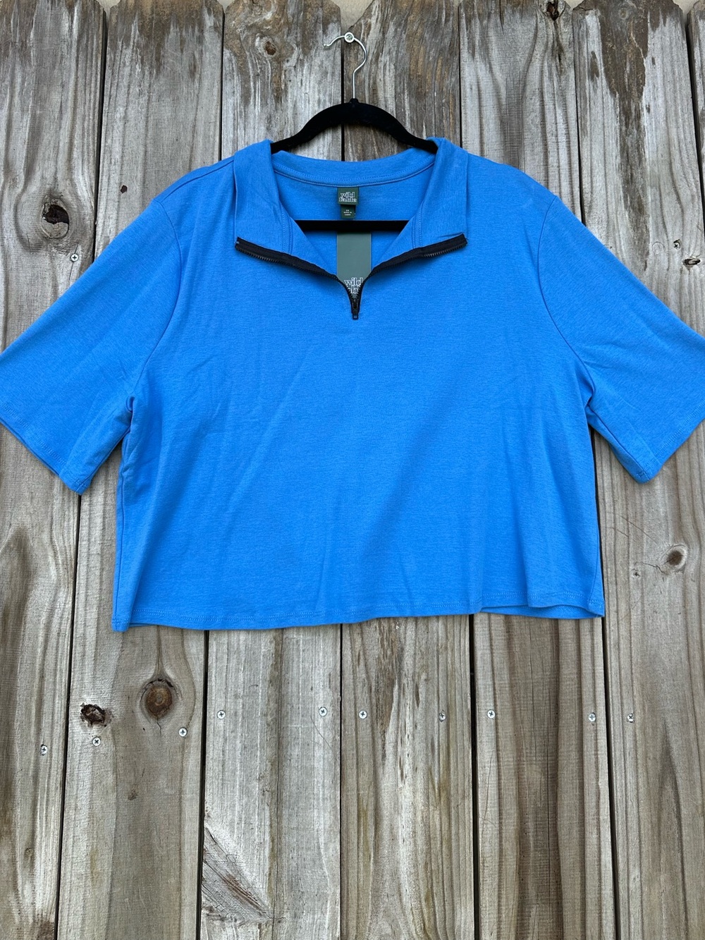 Blue Crop Top Women’s Plus Size 2X Short Sleeve 1/4 Zip Streetwear Summer Casual